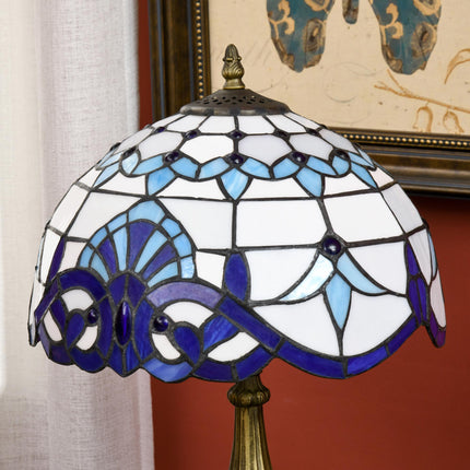 Handmade Antique Stained Glass Table Lamp for Bedroom & Living Room - Blue