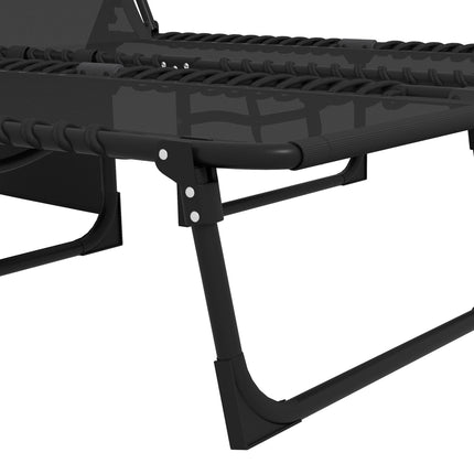 Portable Sun Lounger Set of 2 Folding Camping Beds with 5-Position Adjustable Backrest, Side Pocket & Pillow - Black