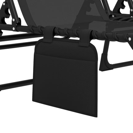 Portable Sun Lounger Set of 2 Folding Camping Beds with 5-Position Adjustable Backrest, Side Pocket & Pillow - Black