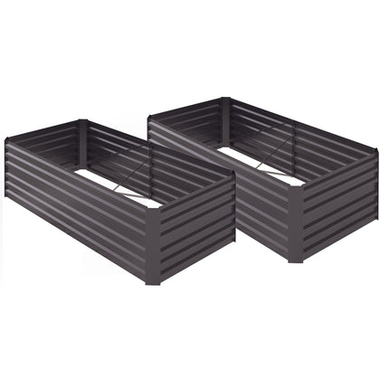 Set of 2 Galvanised Steel Raised Garden Beds 180x90x59 cm for Vegetables, Plants & Herbs - Dark Grey