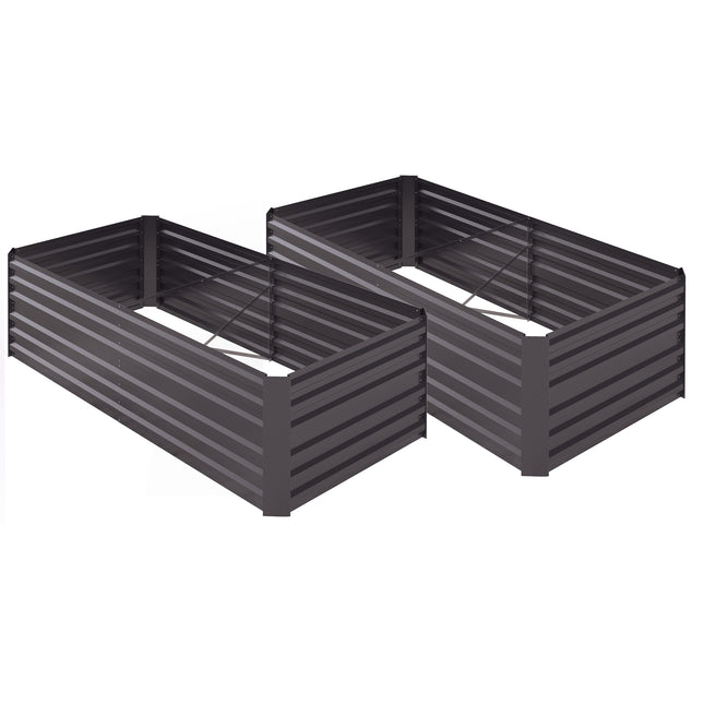 Set of 2 Galvanised Steel Raised Garden Beds 180x90x59 cm for Vegetables, Plants & Herbs - Dark Grey