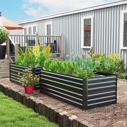 Set of 2 Galvanised Steel Raised Garden Beds 180x90x59 cm for Vegetables, Plants & Herbs - Dark Grey