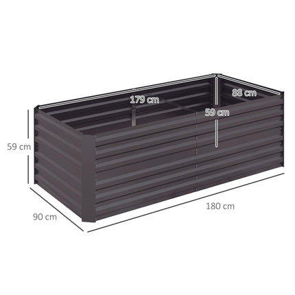 Set of 2 Galvanised Steel Raised Garden Beds 180x90x59 cm for Vegetables, Plants & Herbs - Dark Grey