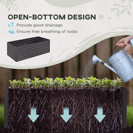 Set of 2 Galvanised Steel Raised Garden Beds 180x90x59 cm for Vegetables, Plants & Herbs - Dark Grey