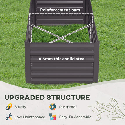 Set of 2 Galvanised Steel Raised Garden Beds 180x90x59 cm for Vegetables, Plants & Herbs - Dark Grey