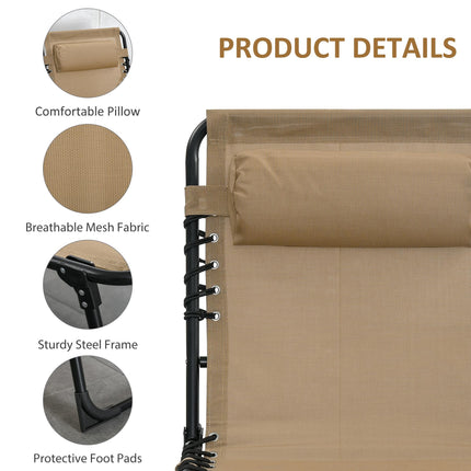 Portable Folding Sun Lounger Set of 2 with 5-Position Adjustable Backrest and Side Pocket - Beige