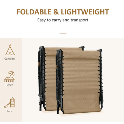 Portable Folding Sun Lounger Set of 2 with 5-Position Adjustable Backrest and Side Pocket - Beige