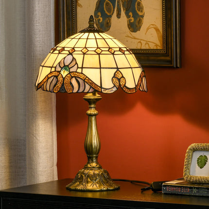 Handmade Stained Glass Table Lamp Antique Bedside Night Light - Multi-Coloured