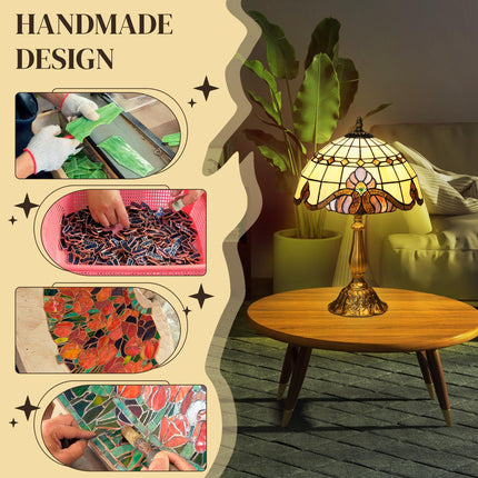 Handmade Stained Glass Table Lamp Antique Bedside Night Light - Multi-Coloured