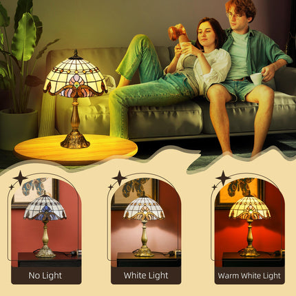 Handmade Stained Glass Table Lamp Antique Bedside Night Light - Multi-Coloured
