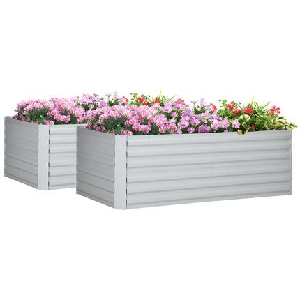 Set of 2 Galvanised Steel Raised Garden Beds 180x90x59 cm for Vegetables, Plants & Herbs - Light Grey