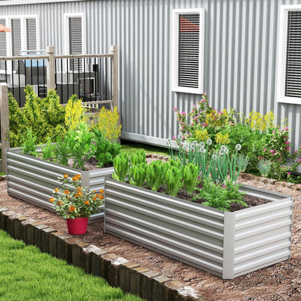 Set of 2 Galvanised Steel Raised Garden Beds 180x90x59 cm for Vegetables, Plants & Herbs - Light Grey