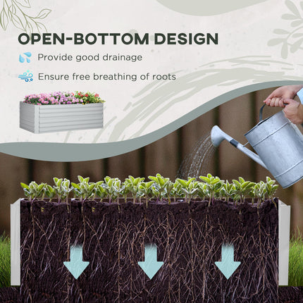 Set of 2 Galvanised Steel Raised Garden Beds 180x90x59 cm for Vegetables, Plants & Herbs - Light Grey