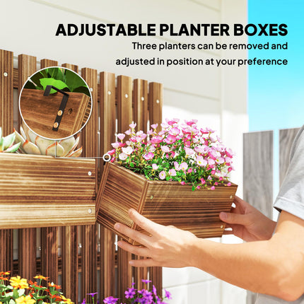 Set of 2 Wall-Mounted Wooden Garden Planters with Trellis and Drainage Holes - Carbonised