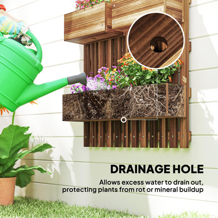 Set of 2 Wall-Mounted Wooden Garden Planters with Trellis and Drainage Holes - Carbonised