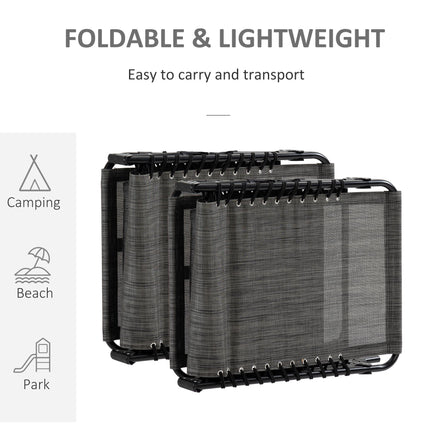 Portable Sun Lounger Set of 2 Folding Camping Beds with 5-Position Adjustable Backrest, Side Pocket & Pillow - Mixed Grey