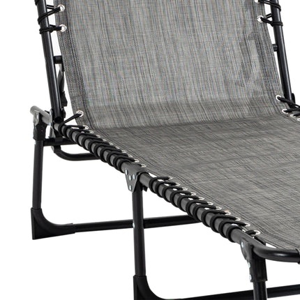 Portable Sun Lounger Set of 2 Folding Camping Beds with 5-Position Adjustable Backrest, Side Pocket & Pillow - Mixed Grey