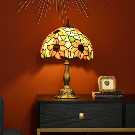 Handmade Stained Glass Table Lamp with Sunflower Design for Bedroom and Living Room - Orange