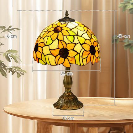 Handmade Stained Glass Table Lamp with Sunflower Design for Bedroom and Living Room - Orange
