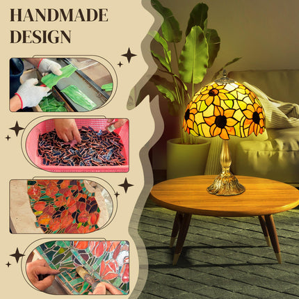 Handmade Stained Glass Table Lamp with Sunflower Design for Bedroom and Living Room - Orange