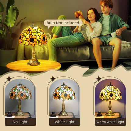 Handmade Stained Glass Table Lamp with Sunflower Design for Bedroom and Living Room - Orange
