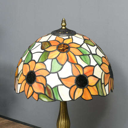 Handmade Stained Glass Table Lamp with Sunflower Design for Bedroom and Living Room - Orange