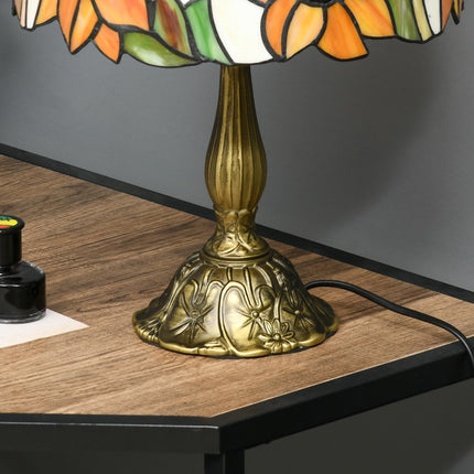 Handmade Stained Glass Table Lamp with Sunflower Design for Bedroom and Living Room - Orange