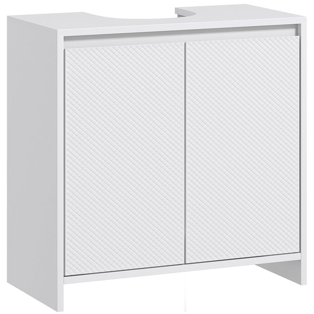 Under Sink Bathroom Cabinet, Freestanding Under Sink Cabinet with 2 Doors and Shelf for Basin without or with Pedestal, White