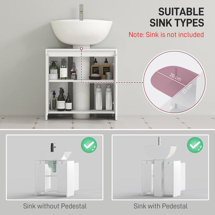 Under Sink Bathroom Cabinet, Freestanding Under Sink Cabinet with 2 Doors and Shelf for Basin without or with Pedestal, White