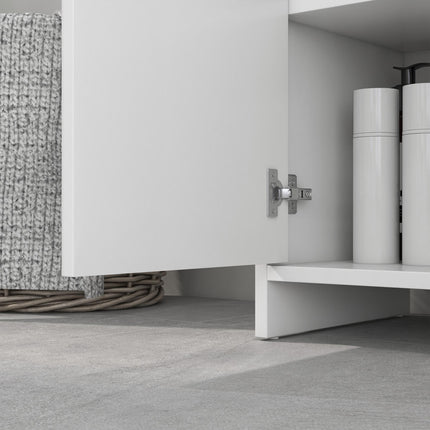 Under Sink Bathroom Cabinet, Freestanding Under Sink Cabinet with 2 Doors and Shelf for Basin without or with Pedestal, White