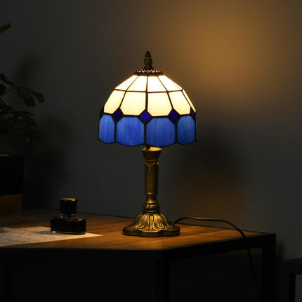 Handmade Stained Glass Antique Table Lamp for Bedroom & Living Room - Blue