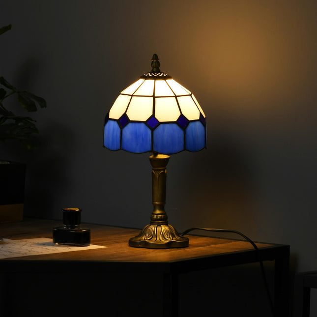 Handmade Stained Glass Antique Table Lamp for Bedroom & Living Room - Blue