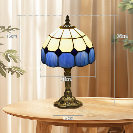 Handmade Stained Glass Antique Table Lamp for Bedroom & Living Room - Blue