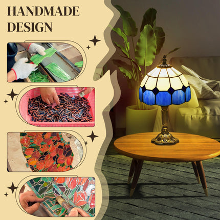 Handmade Stained Glass Antique Table Lamp for Bedroom & Living Room - Blue