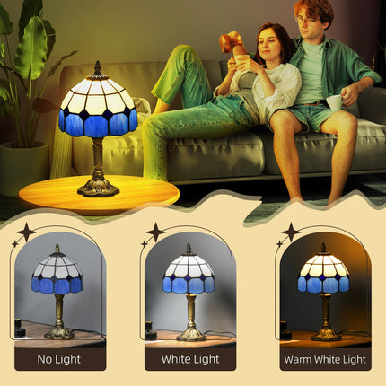 Handmade Stained Glass Antique Table Lamp for Bedroom & Living Room - Blue