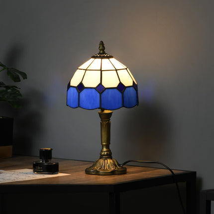 Handmade Stained Glass Antique Table Lamp for Bedroom & Living Room - Blue