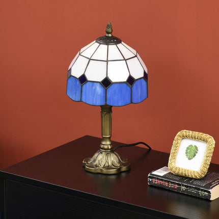 Handmade Stained Glass Antique Table Lamp for Bedroom & Living Room - Blue