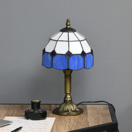 Handmade Stained Glass Antique Table Lamp for Bedroom & Living Room - Blue