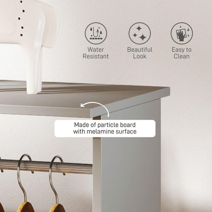 Double Open Wardrobe with 6 Wheels and Storage Shelves Organizer - Grey