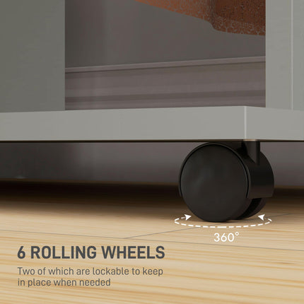Double Open Wardrobe with 6 Wheels and Storage Shelves Organizer - Grey