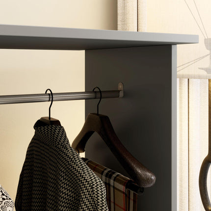 Double Open Wardrobe with 6 Wheels and Storage Shelves Organizer - Grey