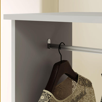 Open Wardrobe with Hanging Rail, 3 Storage Shelves & Wheels - Grey