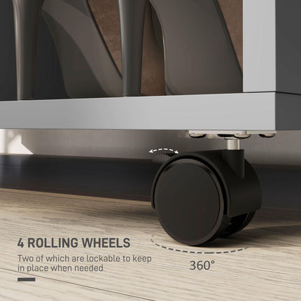 Open Wardrobe with Hanging Rail, Storage Shelves & Wheels - Grey