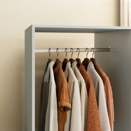Open Wardrobe with Hanging Rail, Storage Shelves & Wheels - Grey