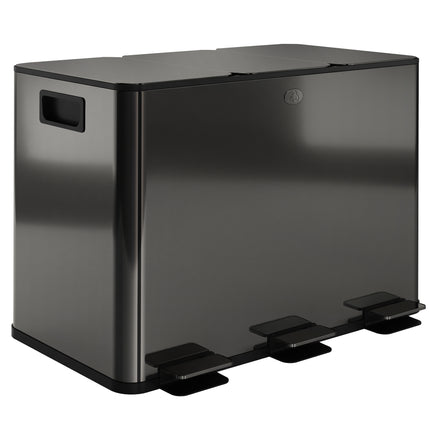 3 x 15L Steel Pedal Kitchen Bin with Soft Close Lid & Removable Buckets - Black
