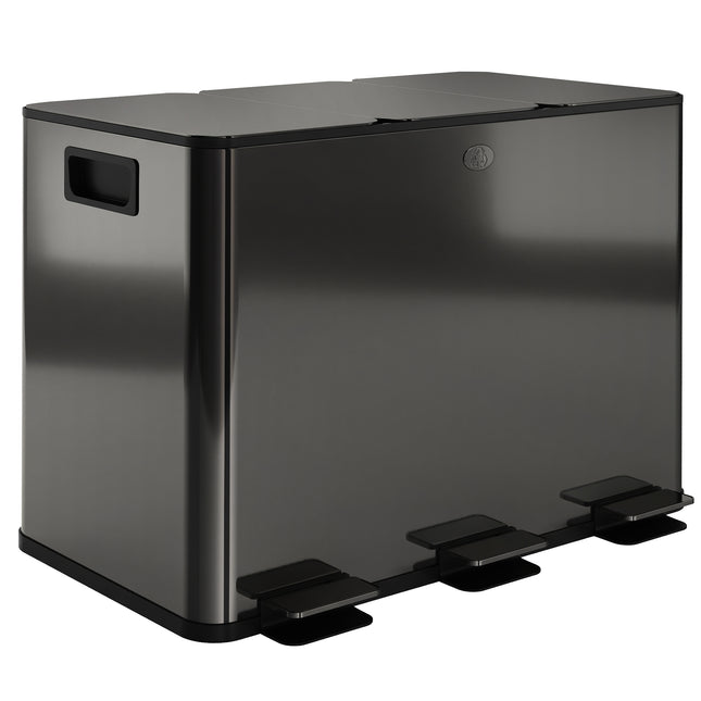 3 x 15L Steel Pedal Kitchen Bin with Soft Close Lid & Removable Buckets - Black