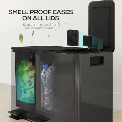 3 x 15L Steel Pedal Kitchen Bin with Soft Close Lid & Removable Buckets - Black