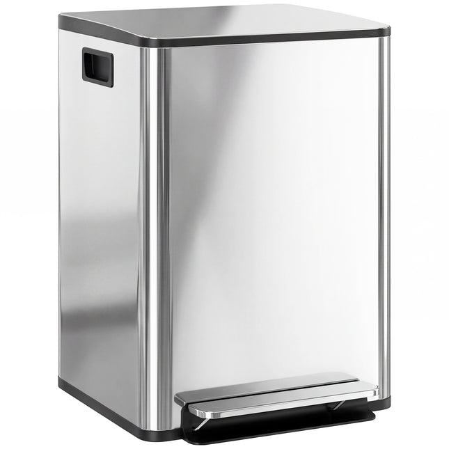 40L Dual Compartment Stainless Steel Bin, with Deodoriser Holders - Silver Tone