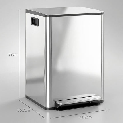 40L Dual Compartment Stainless Steel Bin, with Deodoriser Holders - Silver Tone