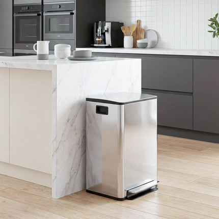 40L Dual Compartment Stainless Steel Bin, with Deodoriser Holders - Silver Tone